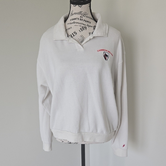 Carnegie Mellon University White Collared Sweatshirt with Red Embroidery - Picture 1 of 5